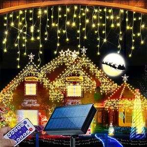 Strings 6m 264Led Solar Icicle Light 8 Modi Waterdicht Kerstmis buitengordijn voor patio tuindecoratie