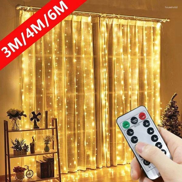 Cuerdas 6M/4M/3M LED guirnalda solar luces de cortina festón USB luz de hadas decoración del árbol de Navidad 2024 decoración de la habitación del dormitorio