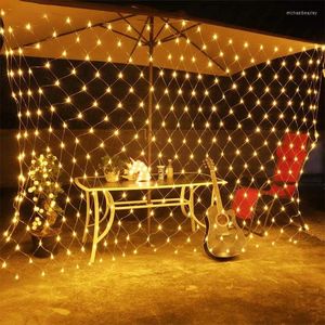 Cuerdas 6m x 4m 3x2m LED Fairy String Net Lights Christmas Tree Garland Fiesta de Navidad Jardín DIY Boda Decoración Cortina Luz EU/US/Solar