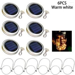 Strings 6pcs solaire Mason pot couvercle lumière avec 2m guirlandes lumineuses poignée 20 LED lampe lanterne suspendue pour la décoration de jardin coloré