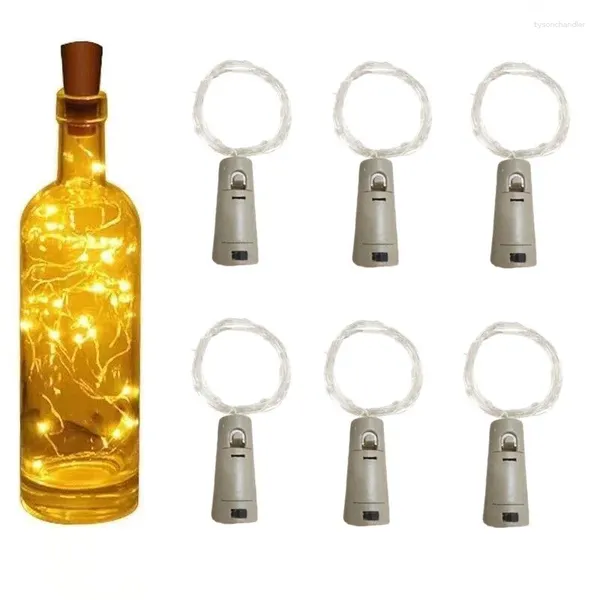 Cuerdas 6 unids botella de vino luz decoración de la habitación LED lámpara de vacaciones incluyendo batería alambre de cobre cadena hada Navidad decoración de la boda