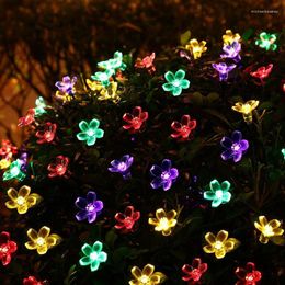 Strings 7m 50 LED's Peach Sakura Flower Solar Waterdichte lamp Power RGB LED String Fairy Lights Garden Kerstvakantie Buitendecoratie