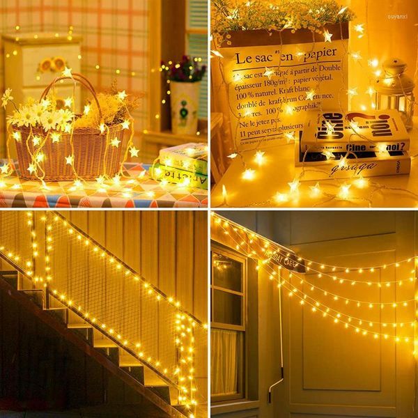 Cuerdas 8 funciones LED Mesa Holiday Star String Luces de hadas Adornos colgantes Decoraciones para árboles de Navidad Home Party Noel Navidad