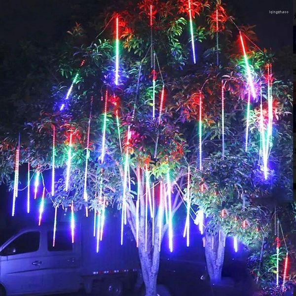 Cuerdas 8 tubos Navidad Lluvia de meteoros LED Luces de cadena Iluminación navideña Decoraciones para fiestas en el jardín Gota de lluvia Decoración navideña Navidad