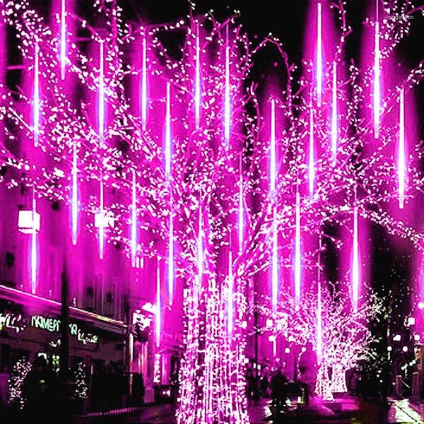 Cuerdas 8 tubos Lluvia de meteoros Lluvia LED Guirnaldas de luces Guirnaldas Decoraciones navideñas para el hogar Decoración del año al aire libre Jardín