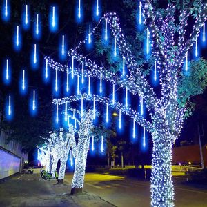 Strings 8 Buizen Waterdichte Meteorenregen Regen LED Lichtslingers Outdoor Kerstboom Decoratie Voor Thuis Fairy Wedding 2024