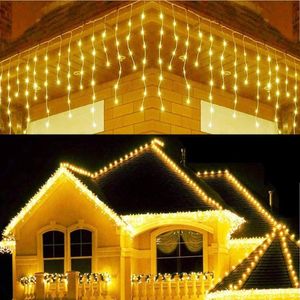 Cuerdas 8M 12M 16M 20m Luces de Navidad LED Icicle Cortina Luz Droop 0.6m AC 220V Calle Guirnalda En La Casa Año Exterior 2022