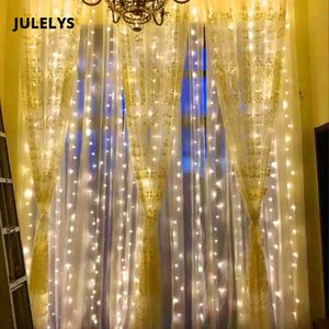 Strijkers 8m x 1,5 m 384 bollen Fairy Led Lights Decoratie voor bruiloftsfeestje Huisverlichting Home Garden Kanglijst Kerstgordijn