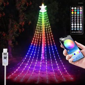 Strings 9X2.8M App Control Christmas Waterfall Light Outdoor Remote 305 LED Smart Star Lights RGB Wedding Fairy String