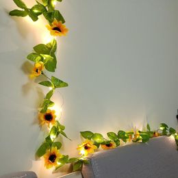 Guirlandes à piles 2m 20leds guirlande de tournesol lumières guirlande de vigne de feuille artificielle pour la décoration de salon de chambre à coucher de mariageLED LEDLED LED