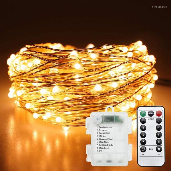 Stringhe Batteria/Telecomando Stringa di luci natalizie 8 modalità 10m 100Led Scintillio di luce stellare per anno Camera da letto Decorazione domestica per interni