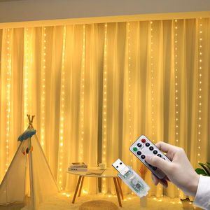 Strings slaapkamer gordijnen lichten met romote -besturing en USB Power Christmas Light String voor Home Party Garden Jaar Decorled LED