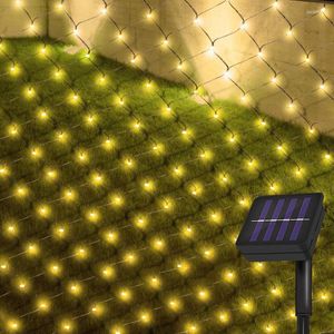 Strings beiaidi zonne -aangedreven led net mesh string licht 1.1x1.1m 2x3m raam gordijn kerstfeest fee Xmas Tree Garland