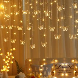 Cuerdas de mariposas, luces de cadena de carámbano Led, guirnalda de hadas de Navidad, hogar al aire libre para boda/fiesta/cortina/decoración de jardín