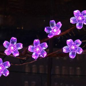 Cordes Guirlande De Fleurs De Fleurs De Cerisier 3M 6M 10M Alimenté Par Batterie LED Guirlande Lumineuse Fleurs En Cristal Pour Les Décors De Mariage Intérieur PurpleLED