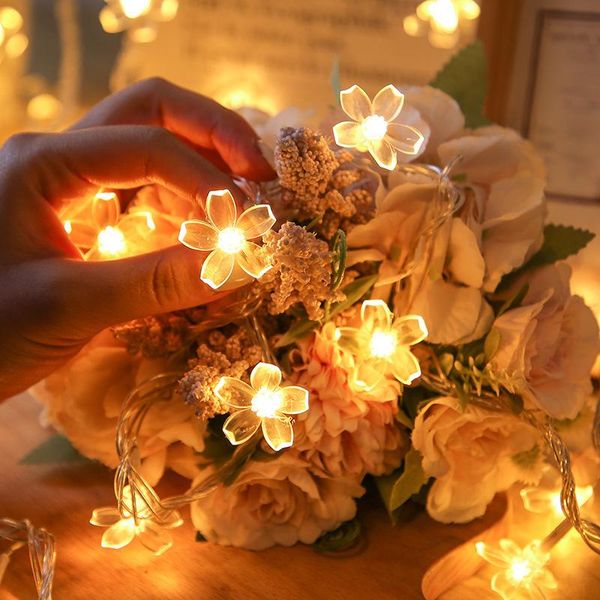 Guirlande de fleurs de cerisier Guirlande lumineuse LED alimentée par batterie / USB pour mariage intérieur Décoration de chambre à coucher de Noël Blanc chaud