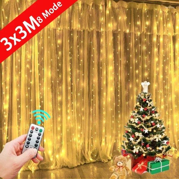 Cordes Décor de Noël LED Guirlandes Guirlande Rideau Lumière Festoon Fée 8 Modes USB Télécommande Pour Année Lampe