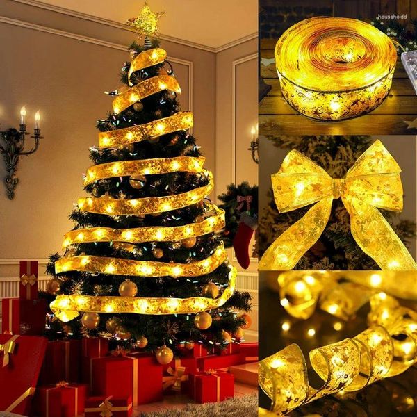 Cordes de décoration de noël, ruban LED, lumière féerique, 5CM de largeur, ornements d'arbre pour bricolage, nœuds, année de noël