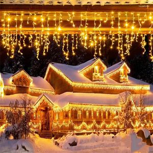 Cordes Décorations de Noël pour la maison en plein air LED rideau glaçon chaîne lumière rue guirlande sur la maison hiver 220 V 5 m Droop 0.4-0.6 m