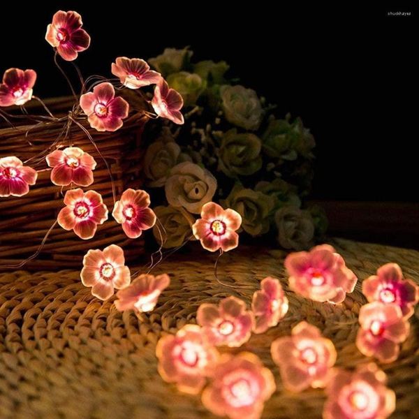 Cordes décorations de noël guirlande LED guirlande de fleurs de cerisier fleur rose clair 1m 2m à piles pour décor de chambre de fille