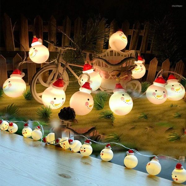 Chaînes de décorations de noël, 10/20 LED, bonhomme de neige, alimenté par batterie, lumières de fête de jardin pour la maison