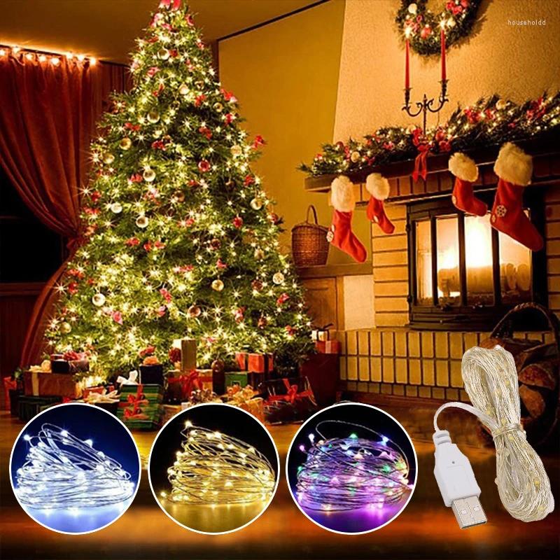 Dizeler Noel Peri Işıkları Bakır Tel LED String USB Güç Çelenk Yatak Odası Düğün Yılı Ev Dekor
