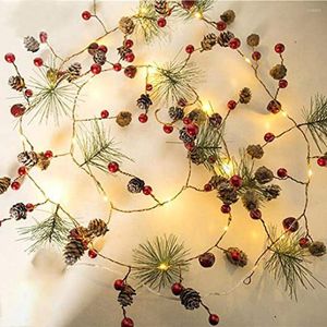 Cordes guirlande de noël décoration Led fil de cuivre guirlande lumineuse fruits pin cône aiguille Festival lampe de jardin installer n'importe où