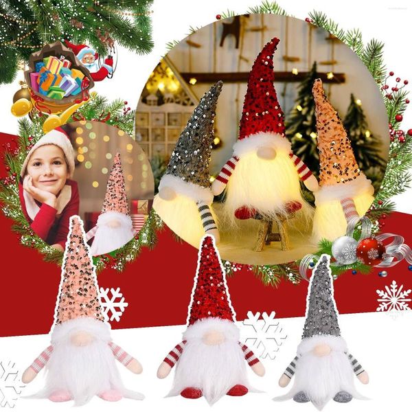 Cordes décorations de gnome de noël lumières année 2023 cadeaux pour enfants poupée elfe sans visage avec lumière LED pour décor d'hiver de vacances