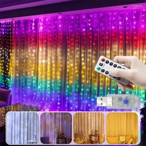 Guirlande lumineuse LED pour rideau de noël, 8 Modes, télécommande USB, féerique, décoration de mariage, décor de noël
