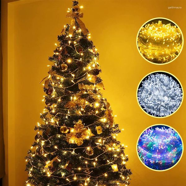 Cuerdas Navidad Iluminación LED Jardín Árbol Guirnalda Hada Dormitorio Decoración para fiesta de boda Luces de vacaciones impermeables