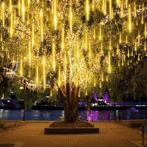 Guirlande de pluie de météores LED de noël, guirlande lumineuse de vacances, décorations extérieures pour la maison, année 2022