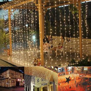 Cuerdas Luz de Navidad 220V EU Icicle Cascada Garland Fairy String Cortina Luces al aire libre para fiesta Bar de boda Año DecorLED LED