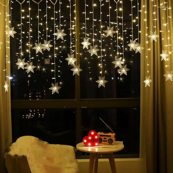 Cuerdas de Navidad, luz Led de copo de nieve, carámbano de cortina, guirnalda de luces de hadas, guirnalda para exteriores, fiesta en casa, decoración del año del jardín