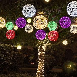 Cuerdas Luz de Navidad Al aire libre Impermeable LED Bola de ratán Luces de cadena de hadas Lámpara de calle Guirnalda de vacaciones de boda Decoración de fiesta en casa