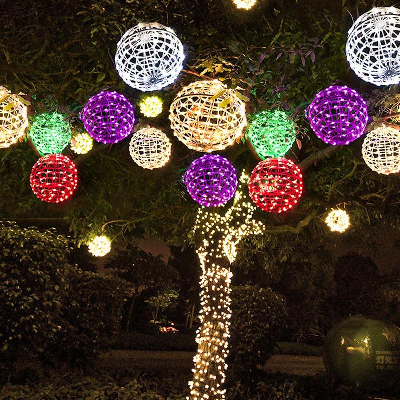 Sznurki świąteczne światło na zewnątrz wodoodporne LED Rattan Ball Fairy Light