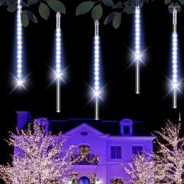 Cordes Lumières De Noël Meteor Shower Rain 8 Tube 192 LED Étanche Plug In Falling Fairy String Light Pour Xmas Tree Party