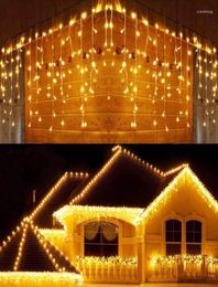 Strings Lights Christmas Waterfall Outdoor Decoration 5m Droop 0406m LED rideau de rideau String Party Ggarden Mariage Eaves1817326