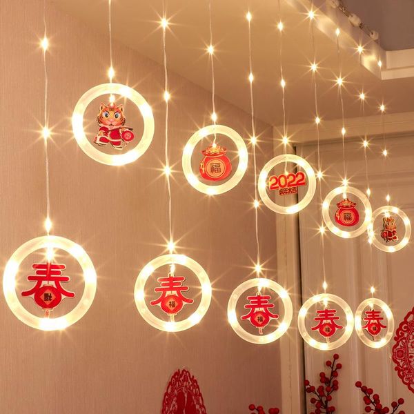 Cordes lumières de noël souhaitant anneau glaçon chinois année du tigre pendentif rideau noël décoration 2022