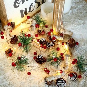 Strings Christmas Pine Cones String Lights 20 LEDS Jingle Bell Fairy Garland voor binnenshuis Buiten Thanksgiving Kerstmis Tuin Decoratie