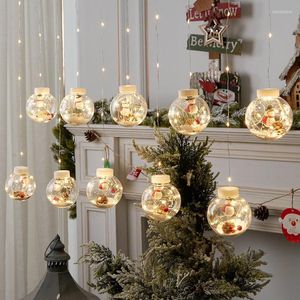 Cuerdas Navidad Santa bola colgar 10 Uds cortina LED cadena de luces de hadas decoración de árbol vacaciones boda guirnalda decoración de Navidad