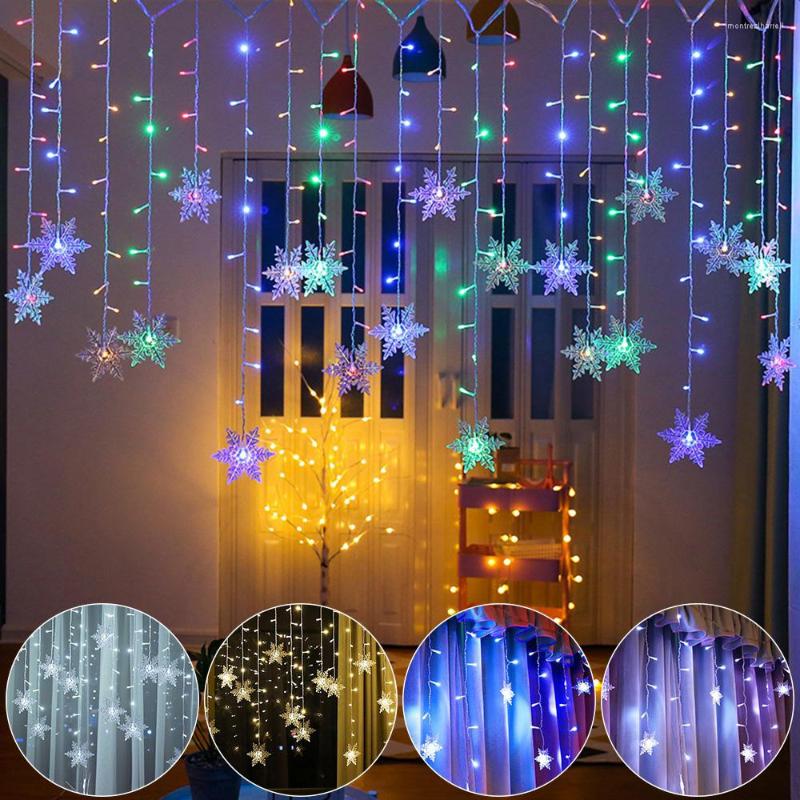 Strings Christmas Snowflake Led String Fairy Lights flitsende waterdichte buiten 8 Modi Holiday Party Gordijn