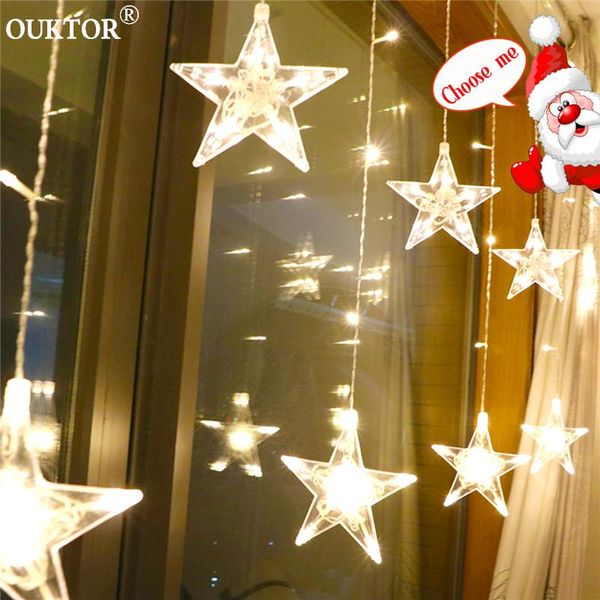 Cordes De Noël Étoile Chaîne Fée Lumières Rideau 2.5 M Led Guirlande Décorations Pour Arbre Maison Fête De Mariage Vacances Intérieur