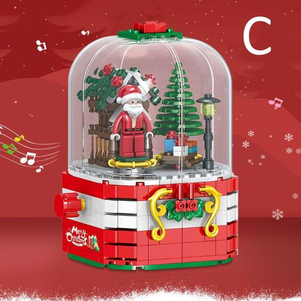 Cordes arbre de noël briques cadeau jouets blocs de construction rotatif LED brillant cabane bricolage ville père noël maison pour enfants