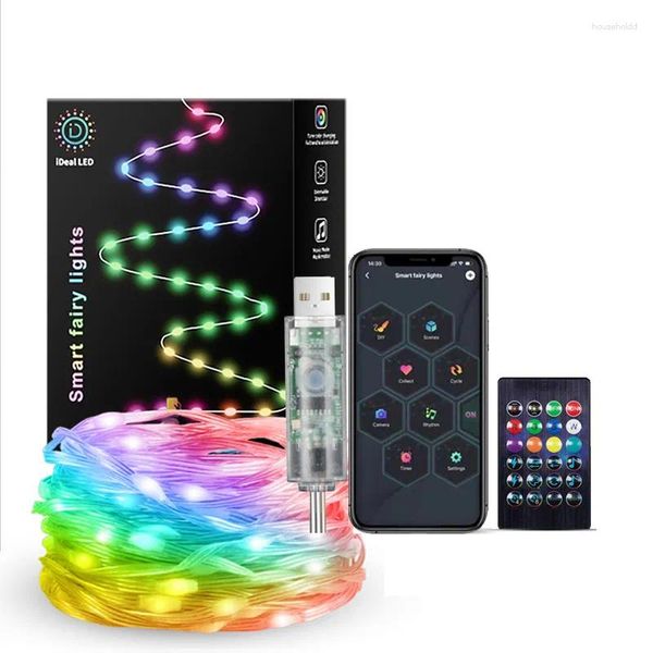 Guirlande lumineuse RGB pour arbre de noël, contrôle intelligent Bluetooth, USB, LED, lampe d'extérieur, application à distance, décoration féerique