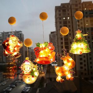 Cordes Arbre De Noël Père Noël Lumière LED Fenêtre De Vacances Lampe Suspendue Avec Crochet À Ventouse Pour Année Vitrine De Fête De Noël Cordes DecorLED