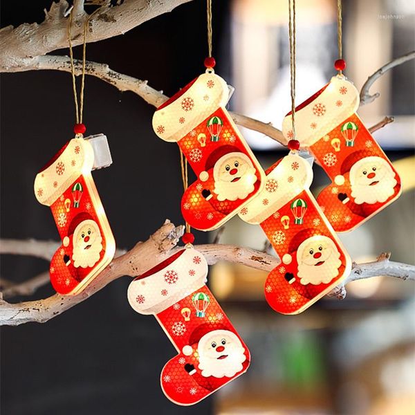 Cuerdas árbol de Navidad Santa muñeco de nieve calcetín guirnaldas de luces LED decoraciones para el hogar habitación decoración de Navidad al aire libre regalos de año Noel