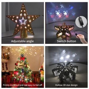 Strings Christmas Tree Top Decoratielampen LED LICHT Roterende sneeuwvlok vijfpuntige ster Xmas Projection