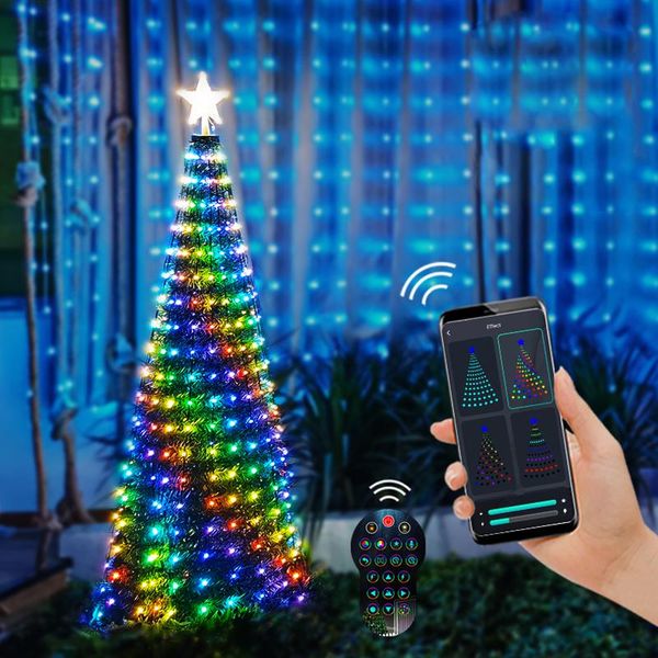 Cordes Arbre de Noël Toppers Lumières Multicolore Fée LED Étoile Chaîne Cascade Noël APP Bluetooth Maison Cour Vacances Décor DC5VLED