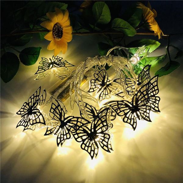 Cuerdas de colores de hierro forjado, mariposa, luz LED, cadena de hadas, decoración navideña para fiesta en casa, colgante de árbol de boda, cuerdas LED LED