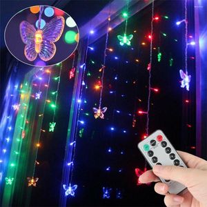 Snaren kleurrijke vlinder 96 led snaar gordijnlichten ip44 waterdicht 8 modi bruiloft feest kinderen kamerlamp kerstdecor